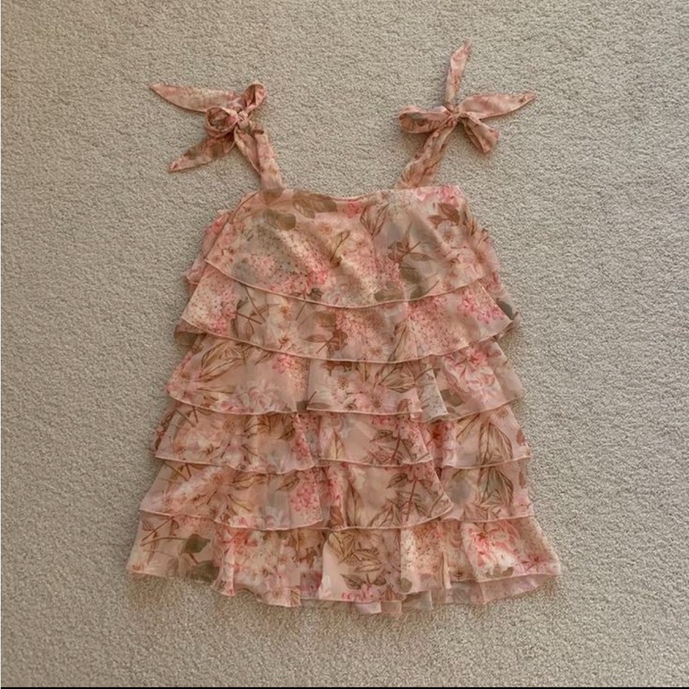 SMYM pink floral tiered tie dress